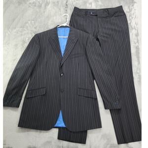 Vintage 90s Point Zero‎ Couture 2 Piece Suit Mens Size 44T/38T Black Pin Stripe